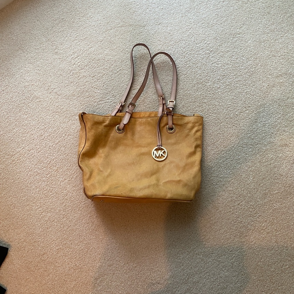 Michael Kors genuine leather yellow tote bag
